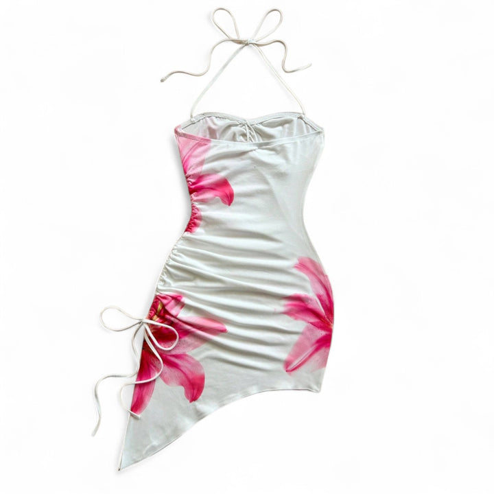 Amandine | Robe dos nu à fleurs asymétrique