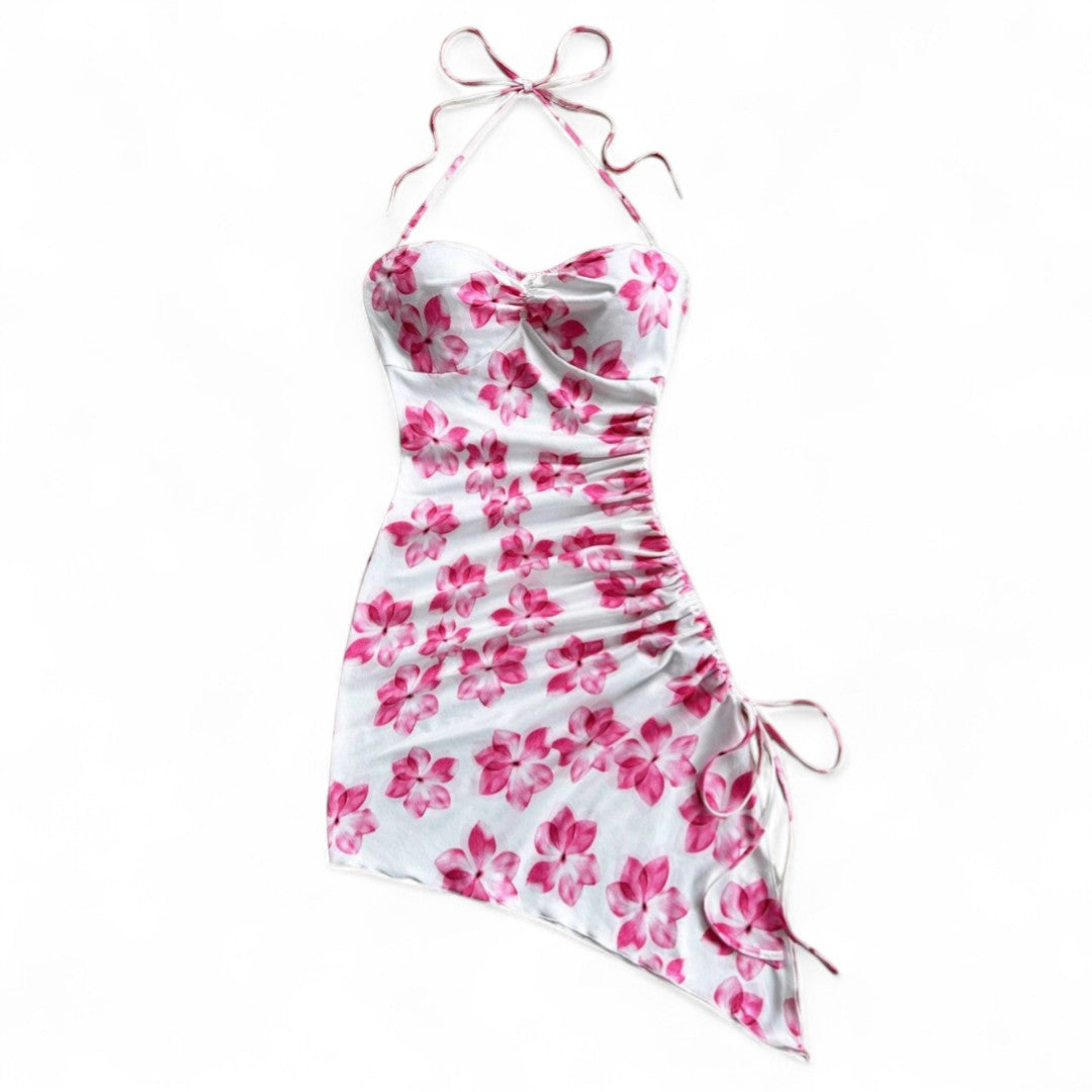 Amandine | Robe dos nu à fleurs asymétrique