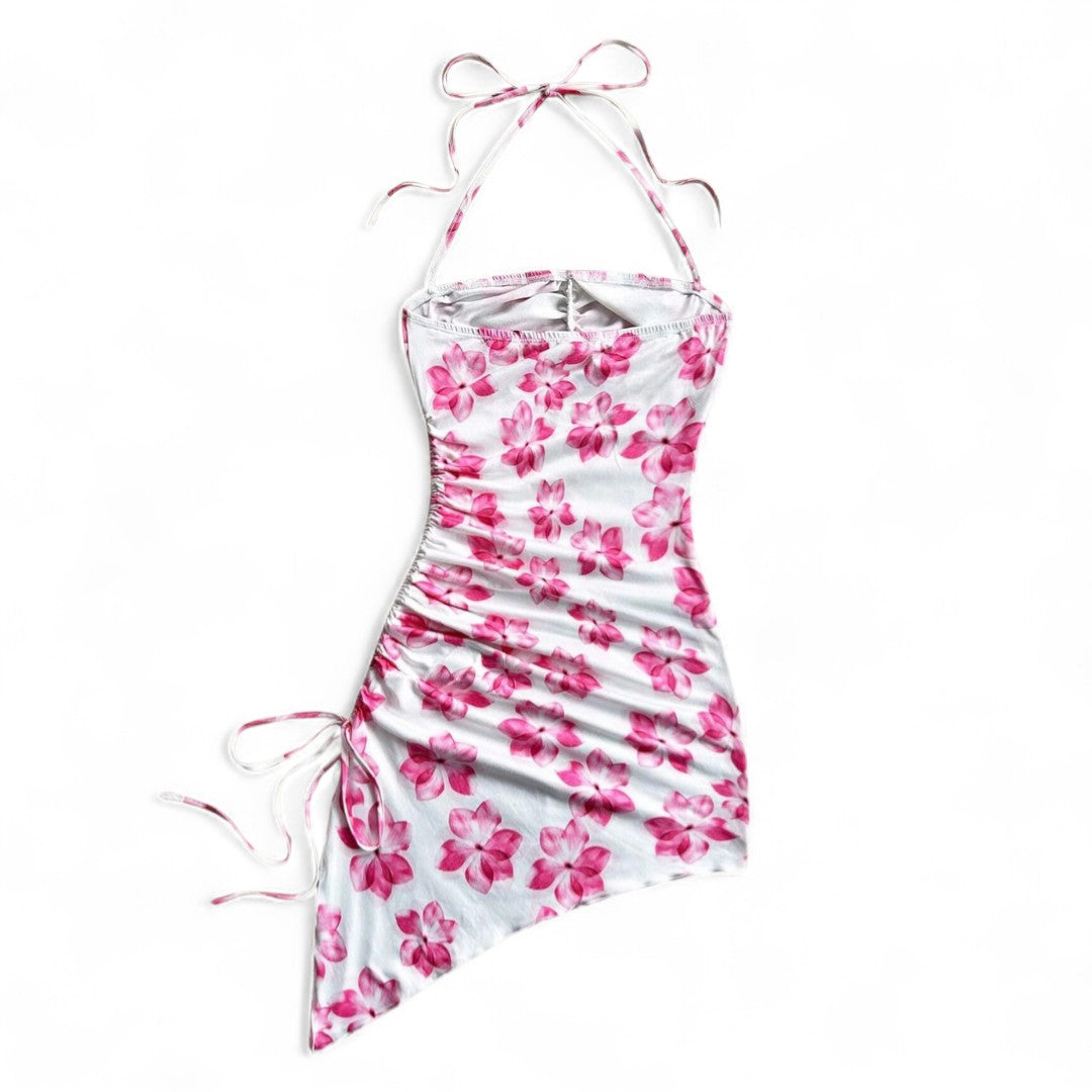 Amandine | Robe dos nu à fleurs asymétrique