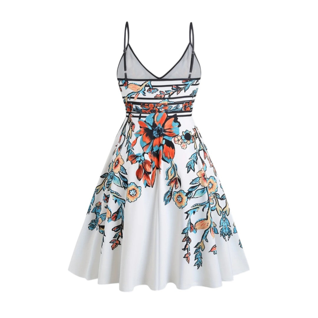 Maëlle | Robe fleurie à bretelles fines et taille empire