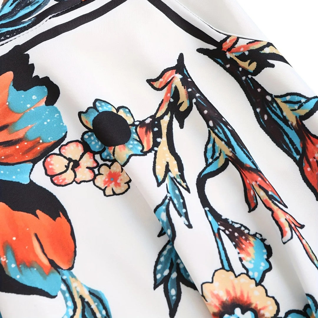 Maëlle | Robe fleurie à bretelles fines et taille empire
