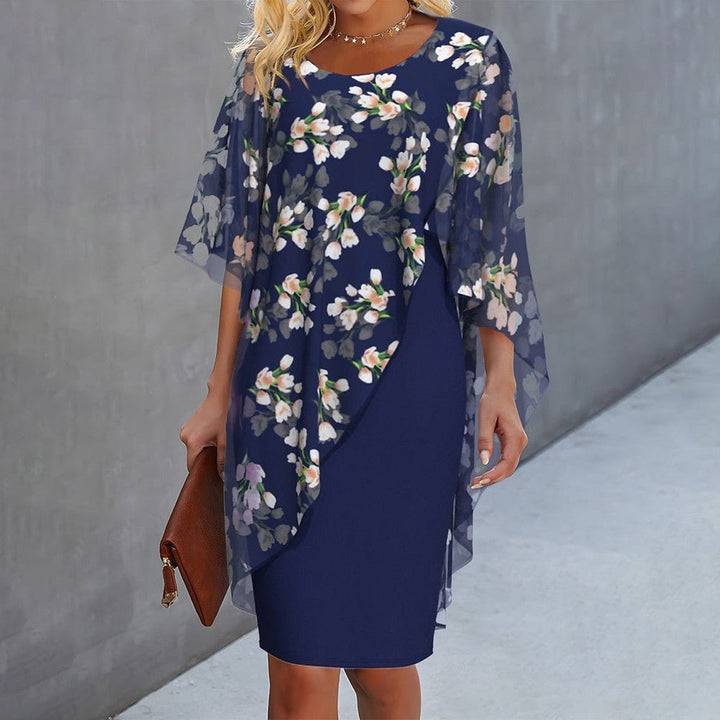 Margaret | Floral Sheer Capelet Dress