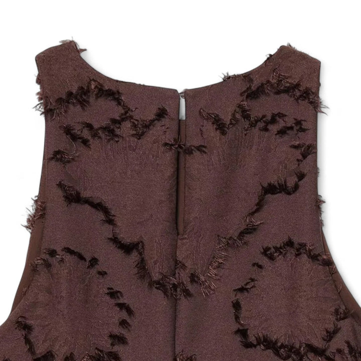 Roxane | Robe trapèze chocolat à fleurs en relief