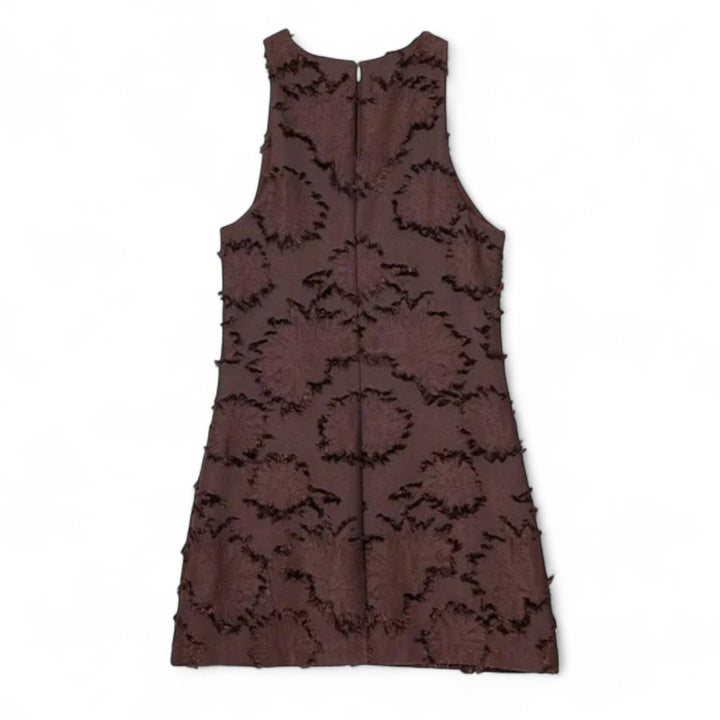 Roxane | Robe trapèze chocolat à fleurs en relief