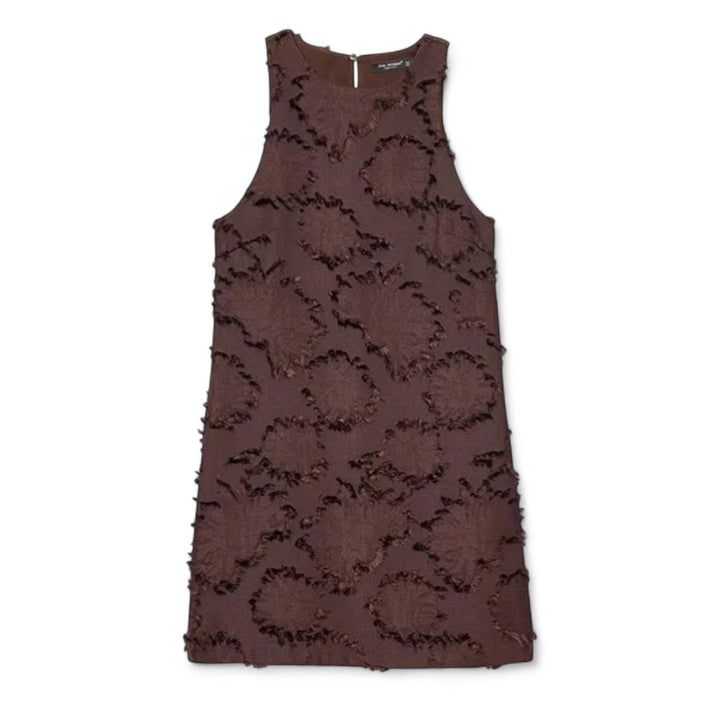 Roxane | Robe trapèze chocolat à fleurs en relief