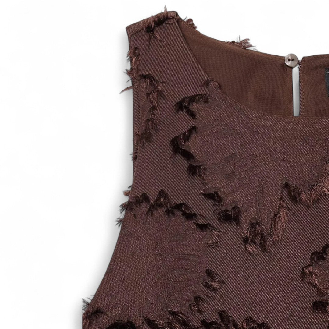 Roxane | Robe trapèze chocolat à fleurs en relief