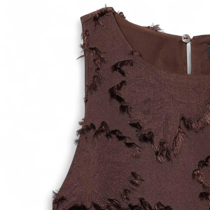 Roxane | Robe trapèze chocolat à fleurs en relief