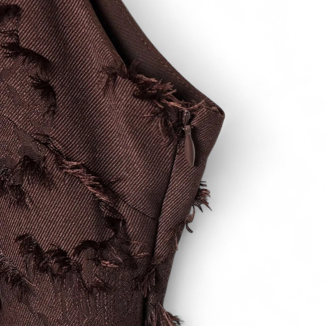 Roxane | Robe trapèze chocolat à fleurs en relief