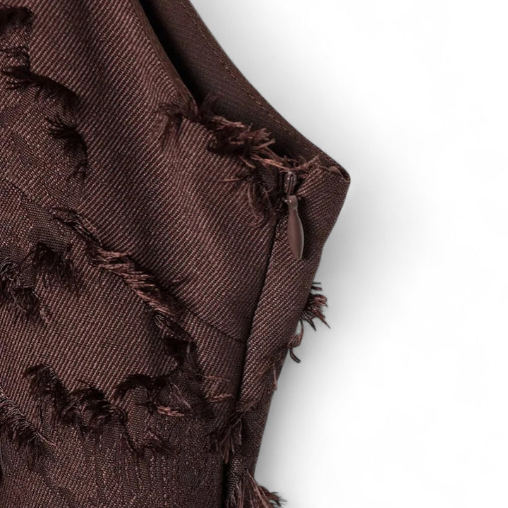 Roxane | Robe trapèze chocolat à fleurs en relief