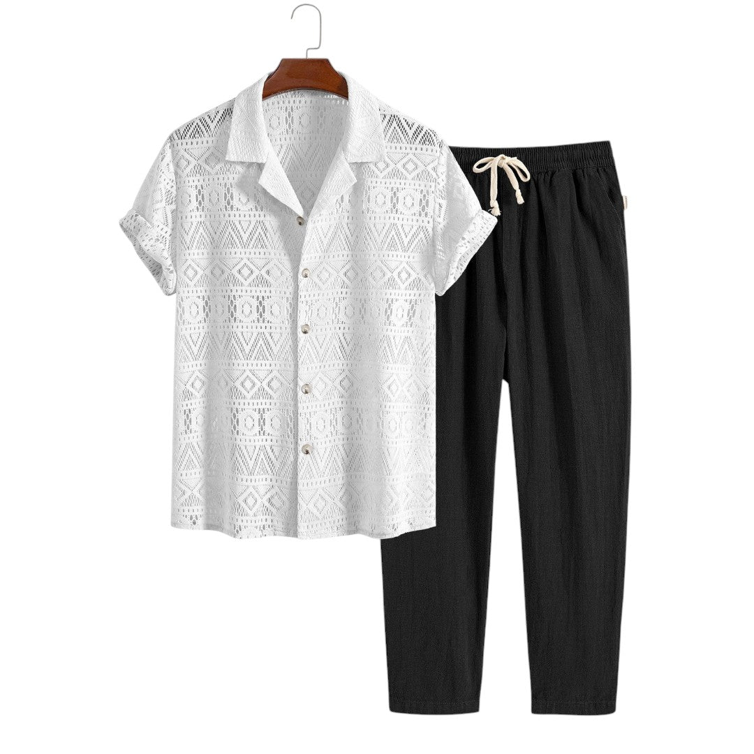 Eli | Chemise en crochet et pantalon à cordon décontracté