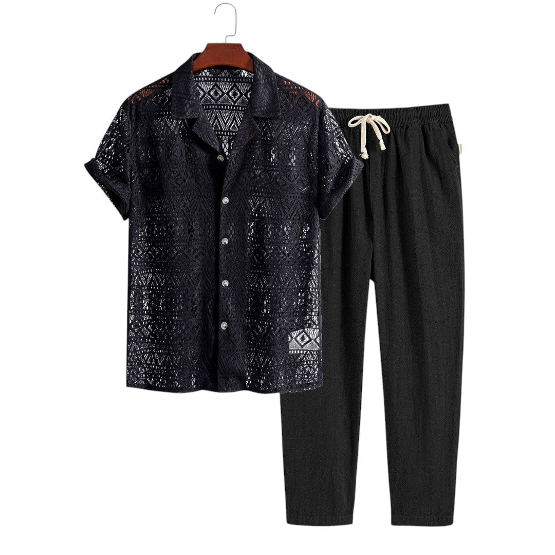 Eli | Chemise en crochet et pantalon à cordon décontracté