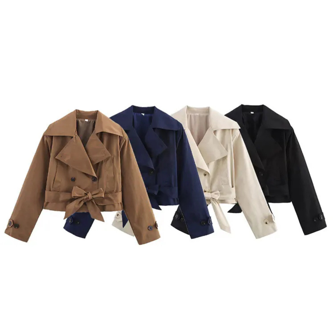 Amélie | Veste Croppée à Boutons et Ceinture Noeud