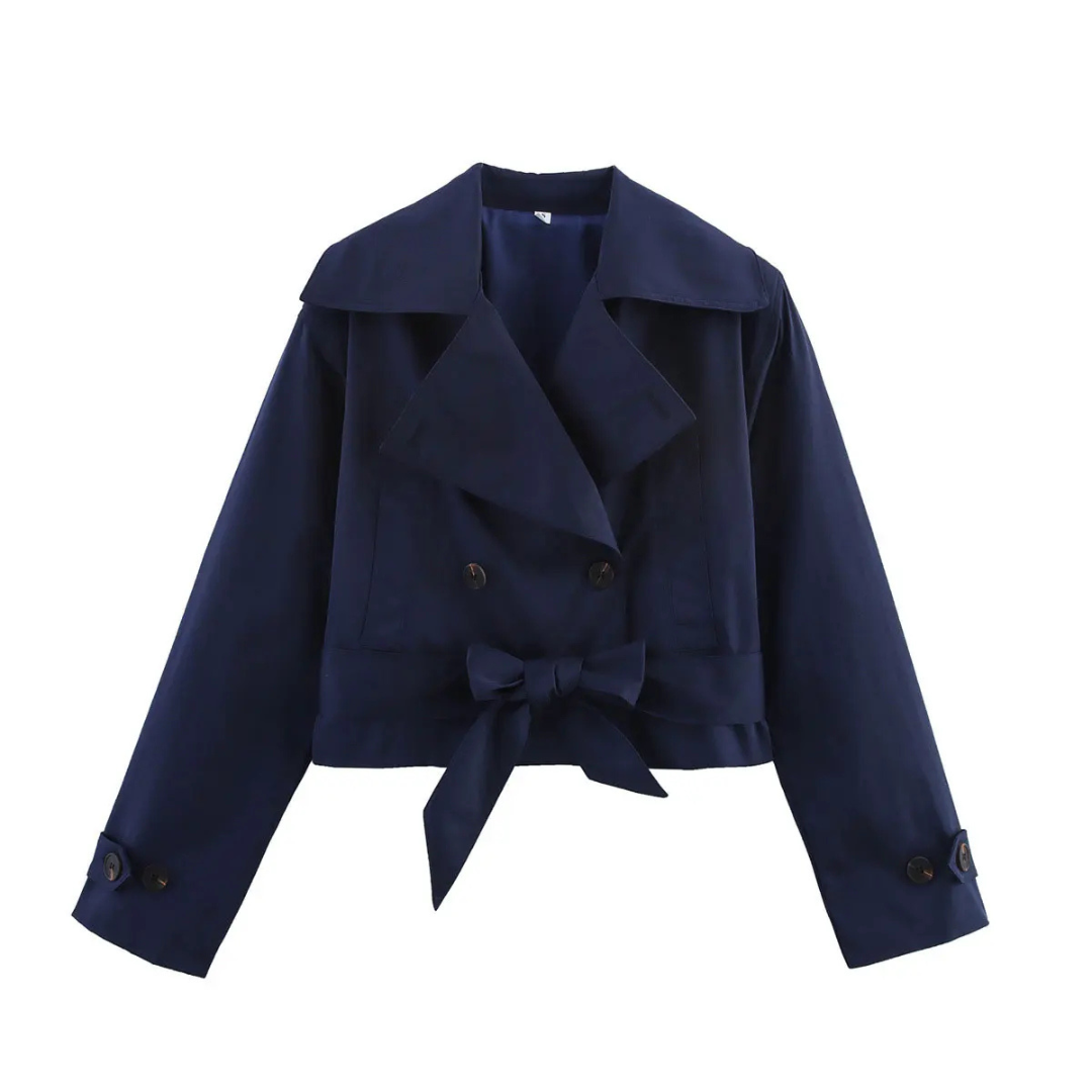 Amélie | Veste Croppée à Boutons et Ceinture Noeud