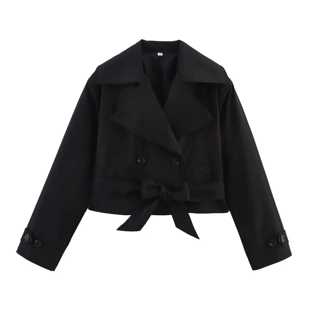 Amélie | Veste Croppée à Boutons et Ceinture Noeud