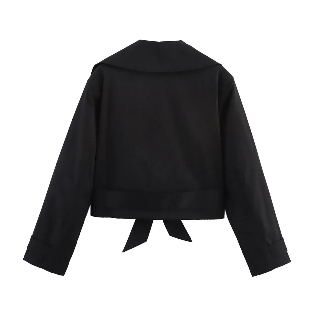 Amélie | Veste Croppée à Boutons et Ceinture Noeud