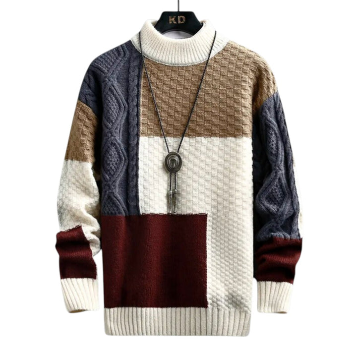 Spencer | Pull-over en tricot patchwork avec col haut et détail artistique