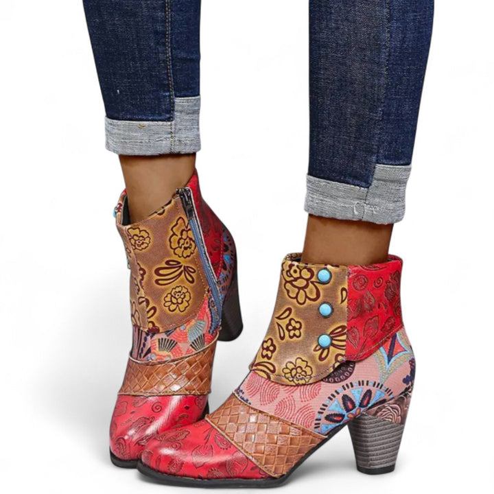 Capucine | Bottines Patchwork à Talons et Bout Arrondi