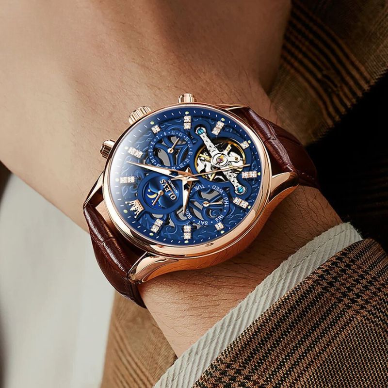 Van Baerle® - Montre mécanique automatique avec bracelet en cuir