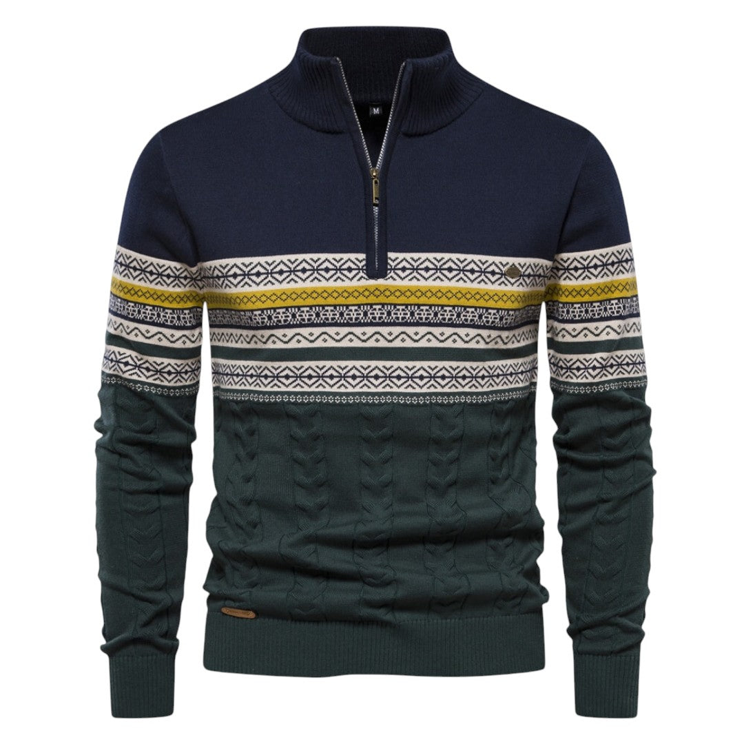 Lachlan | Pull en maille scandinave avec demi-zip et col montant