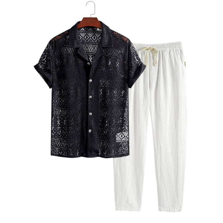 Eli | Chemise en crochet et pantalon à cordon décontracté