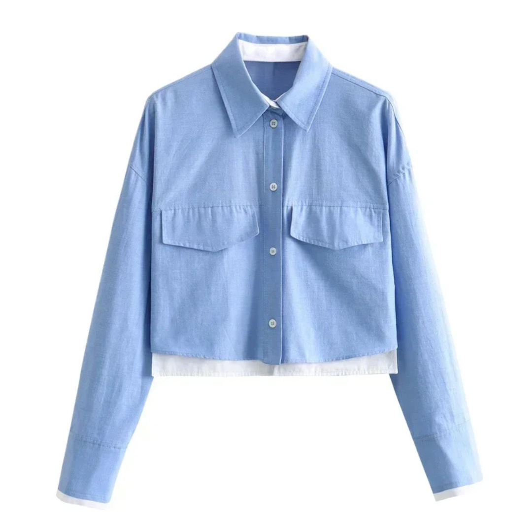 Élodie | Chemise Courte à Poches et Ourlet Contrastant