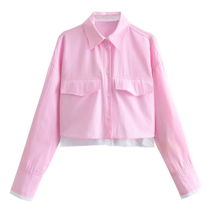 Élodie | Chemise Courte à Poches et Ourlet Contrastant