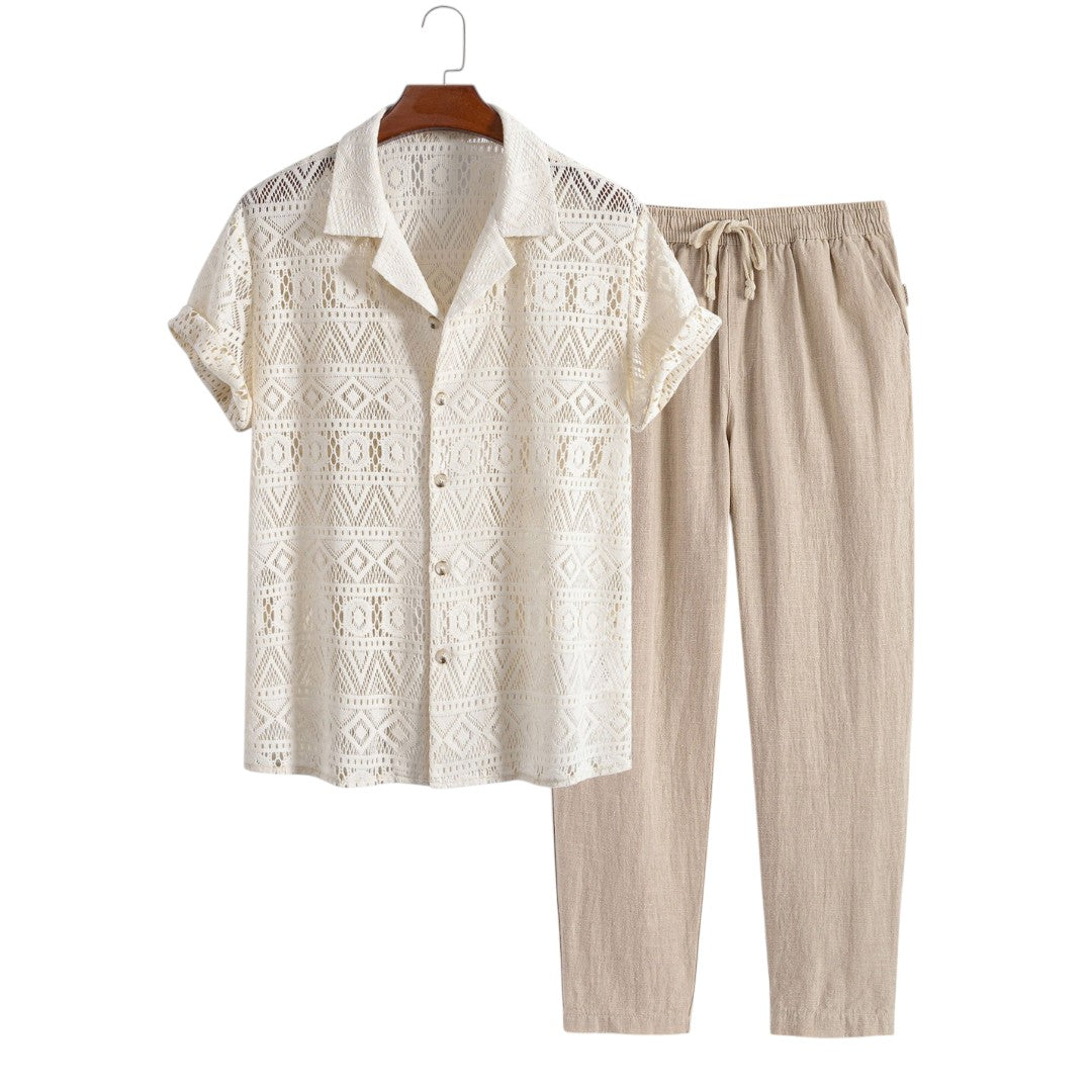 Eli | Chemise en crochet et pantalon à cordon décontracté