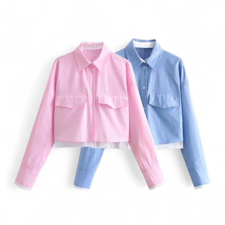 Élodie | Chemise Courte à Poches et Ourlet Contrastant
