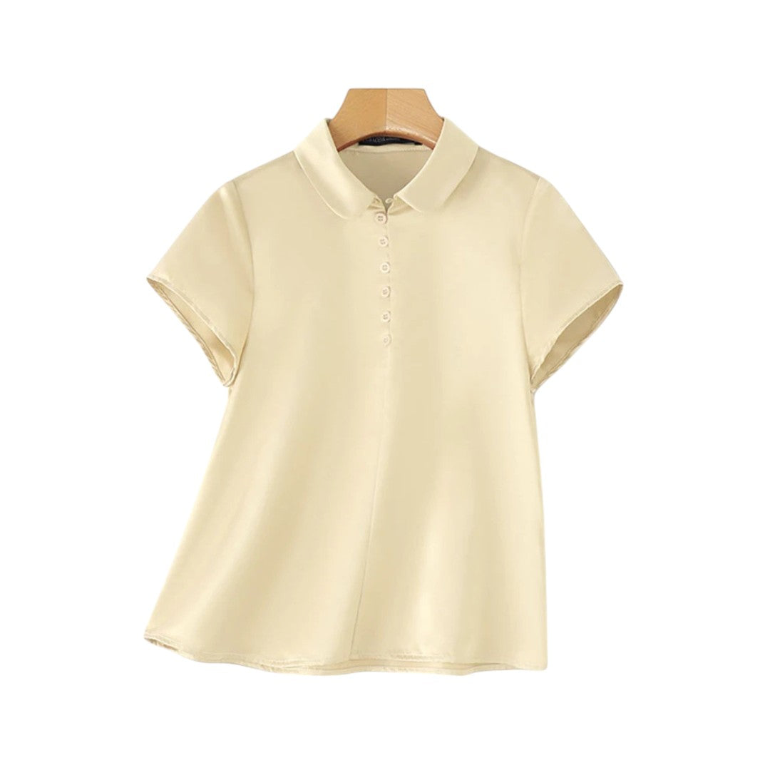 Olivia | Blouse en satin à boutons avec finition de col doux