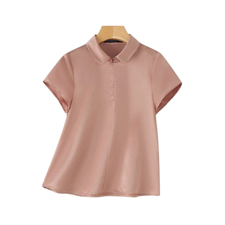 Olivia | Blouse en satin à boutons avec finition de col doux