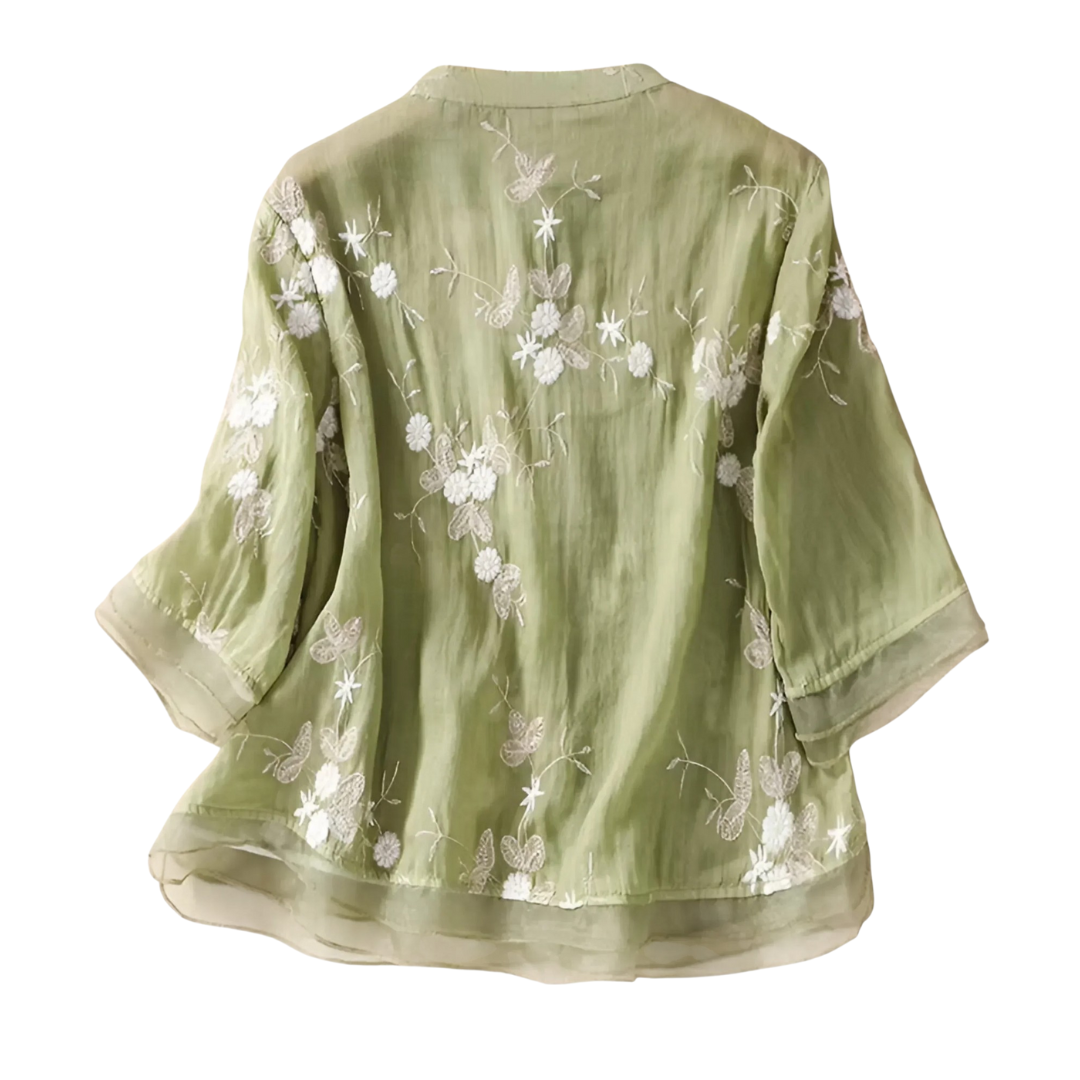 Georgia | Blouse Transparente Brodée avec Manches Fluides