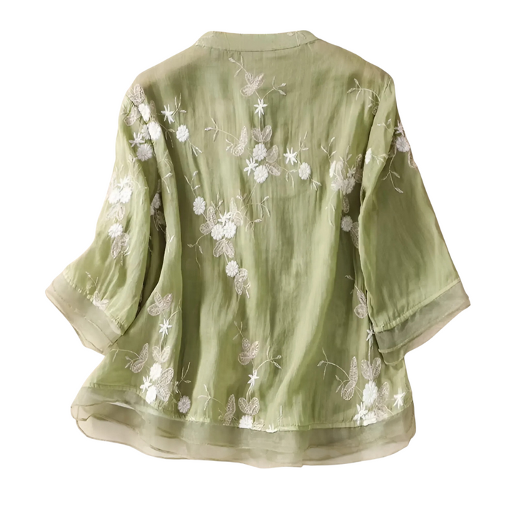 Georgia | Blouse Transparente Brodée avec Manches Fluides