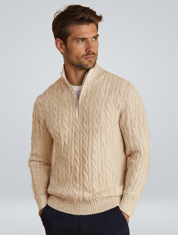 Mitchell | Pull zippé en tissé avec motif classique et confort par temps froid