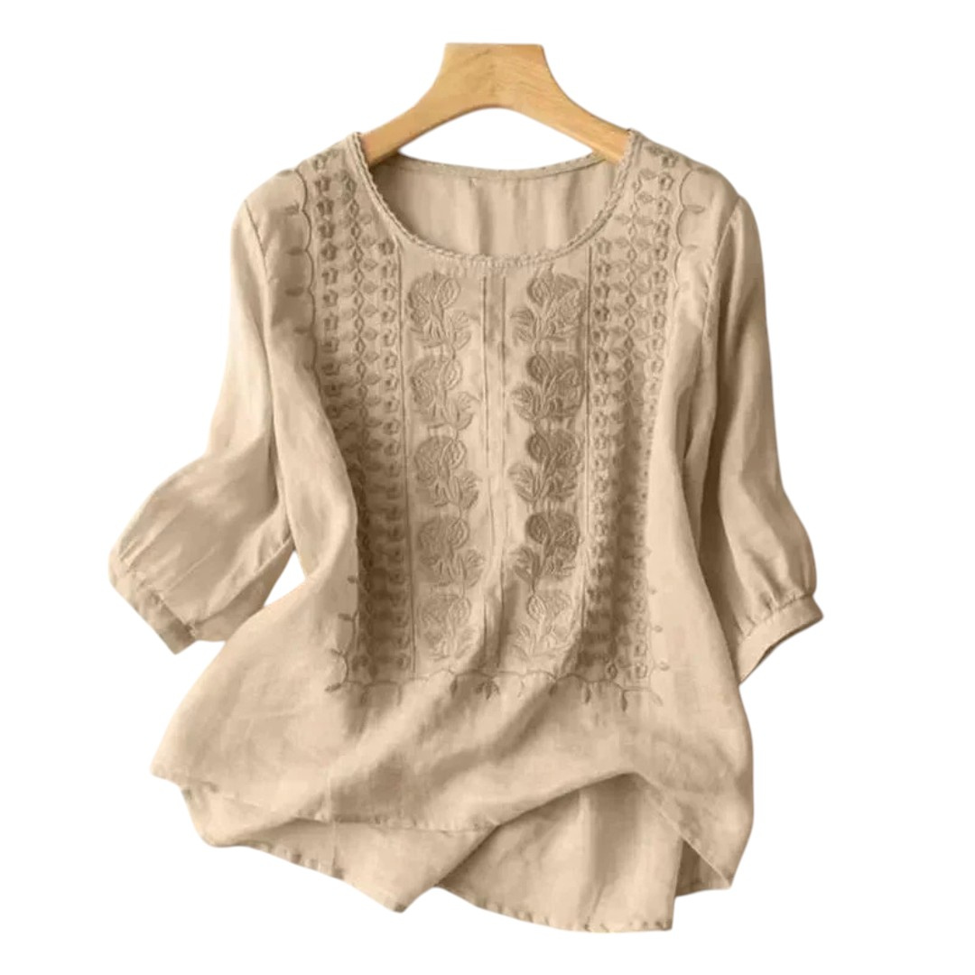Paige | Blouse d’Été à Manches Mi-Longues Brodée