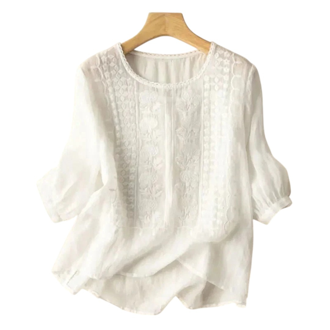 Paige | Blouse d’Été à Manches Mi-Longues Brodée