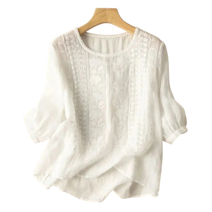 Paige | Blouse d’Été à Manches Mi-Longues Brodée