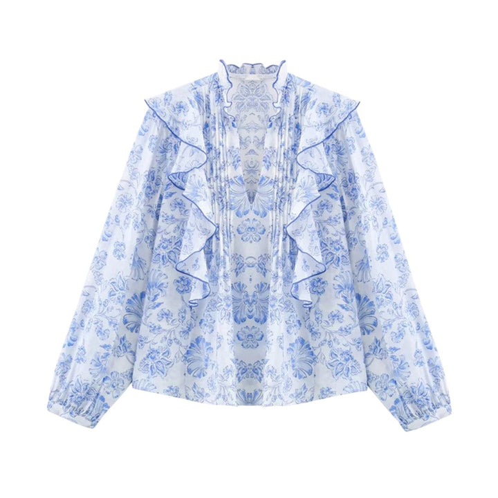 Eliza | Chemisier vintage à fleurs avec bord froncé