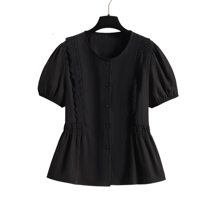 Amelia | Chemisier à manches bouffantes boutonnées avec broderie en dentelle