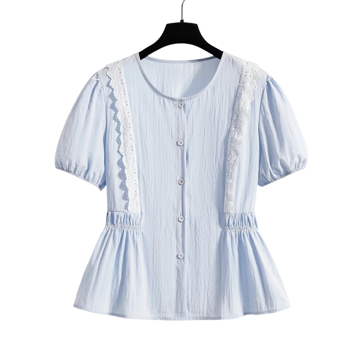 Amelia | Chemisier à manches bouffantes boutonnées avec broderie en dentelle