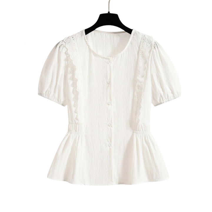 Amelia | Chemisier à manches bouffantes boutonnées avec broderie en dentelle