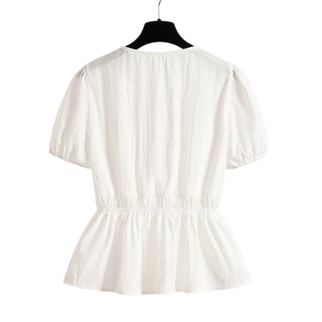 Amelia | Chemisier à manches bouffantes boutonnées avec broderie en dentelle