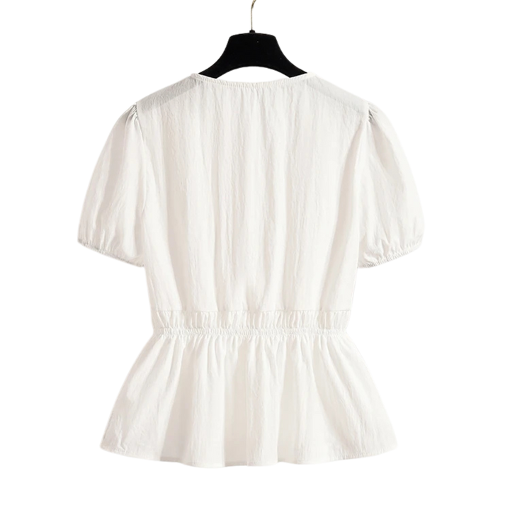 Amelia | Chemisier à manches bouffantes boutonnées avec broderie en dentelle