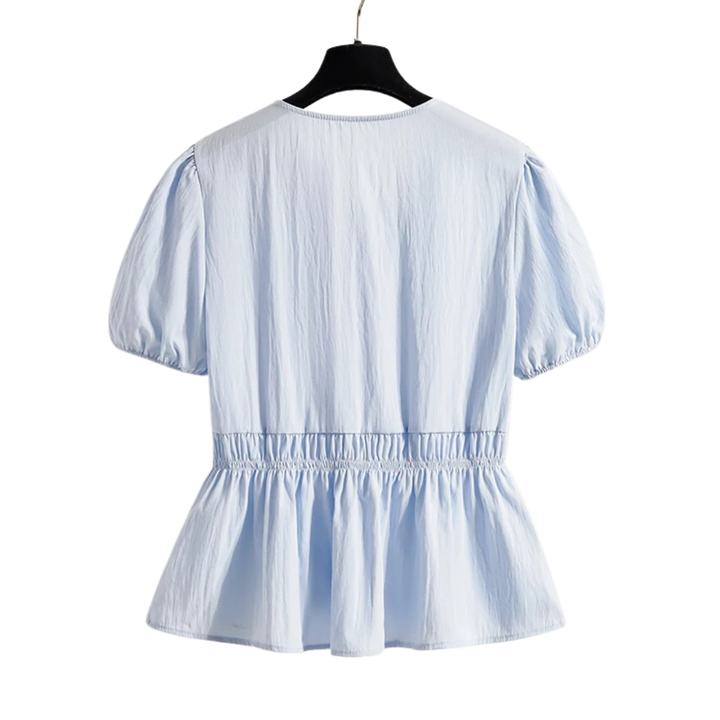 Amelia | Chemisier à manches bouffantes boutonnées avec broderie en dentelle