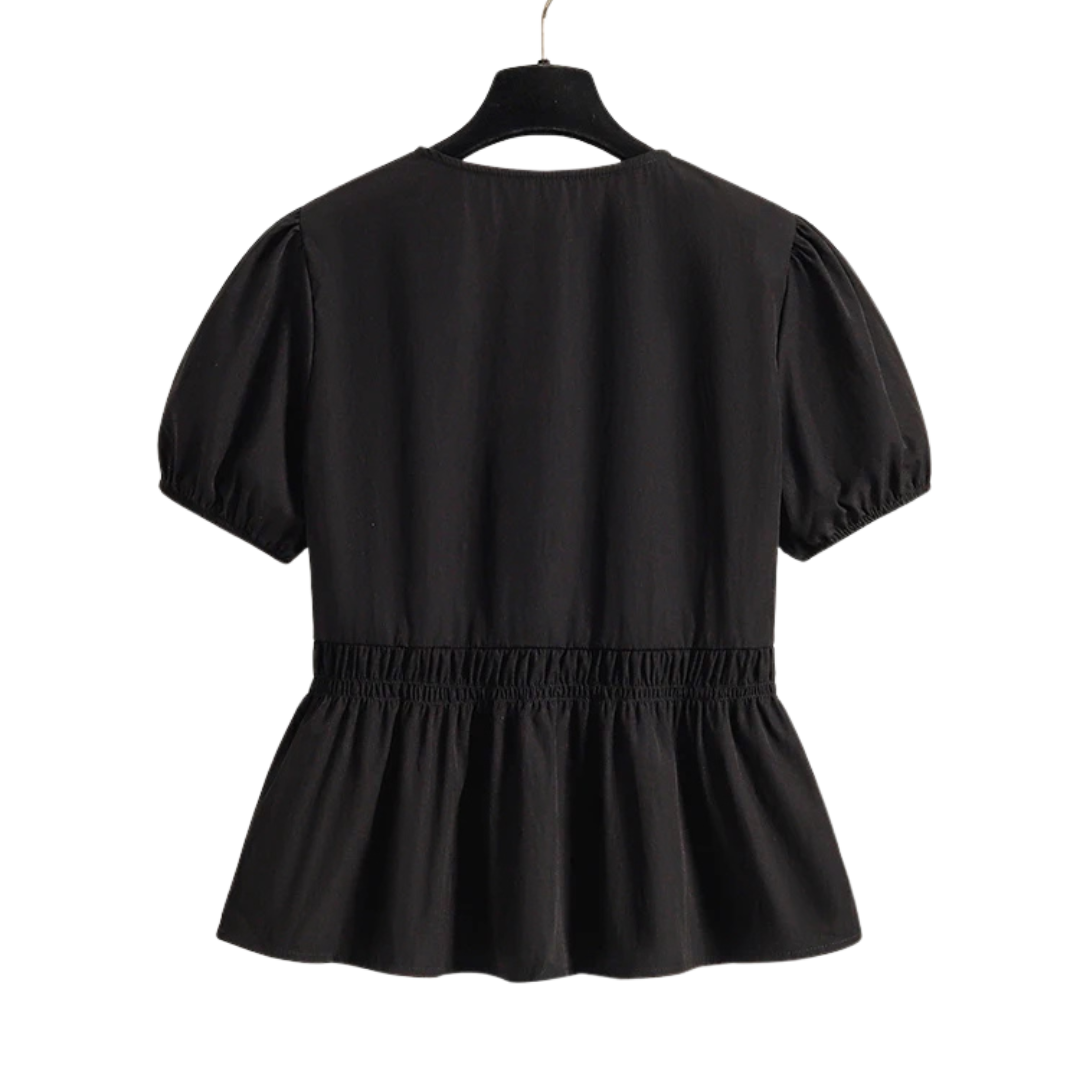 Amelia | Chemisier à manches bouffantes boutonnées avec broderie en dentelle