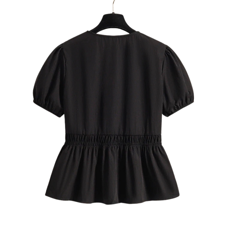 Amelia | Chemisier à manches bouffantes boutonnées avec broderie en dentelle