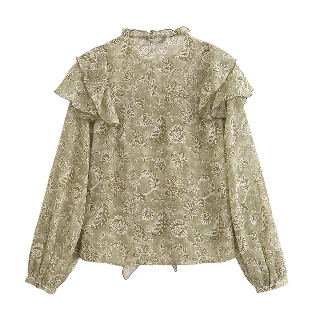 Ivy | Blouse en chiffon floral avec détails à volants