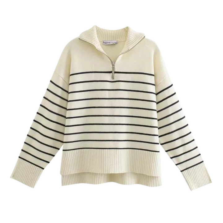 Aurélie | Pull zippé à rayures col montant