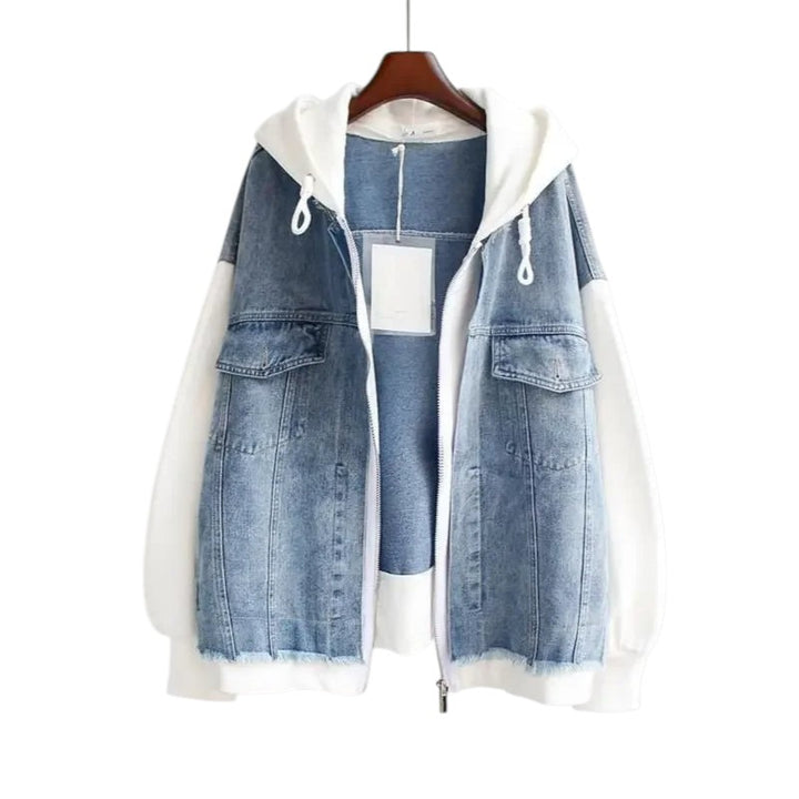Solène | Veste à capuche bicolore en jean et molleton