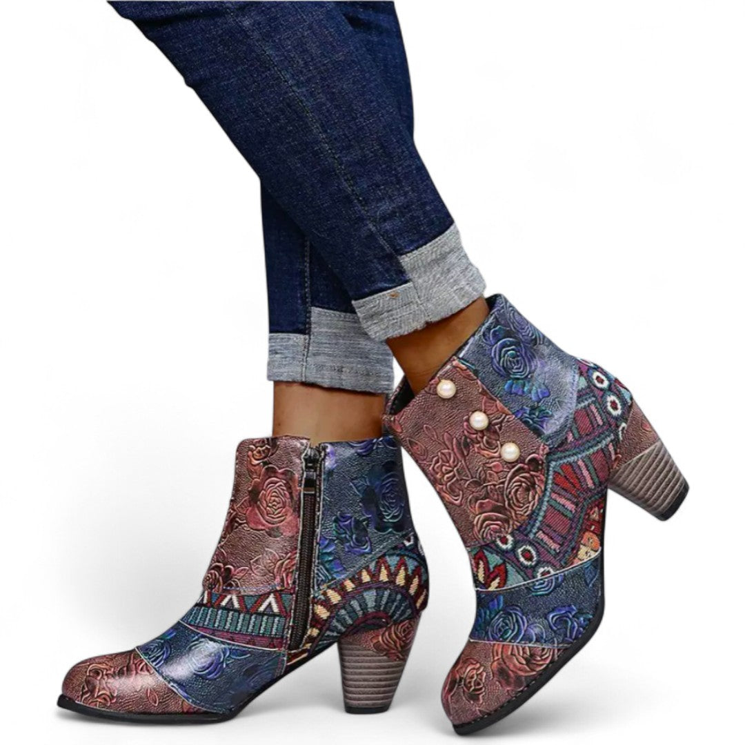 Capucine | Bottines Patchwork à Talons et Bout Arrondi
