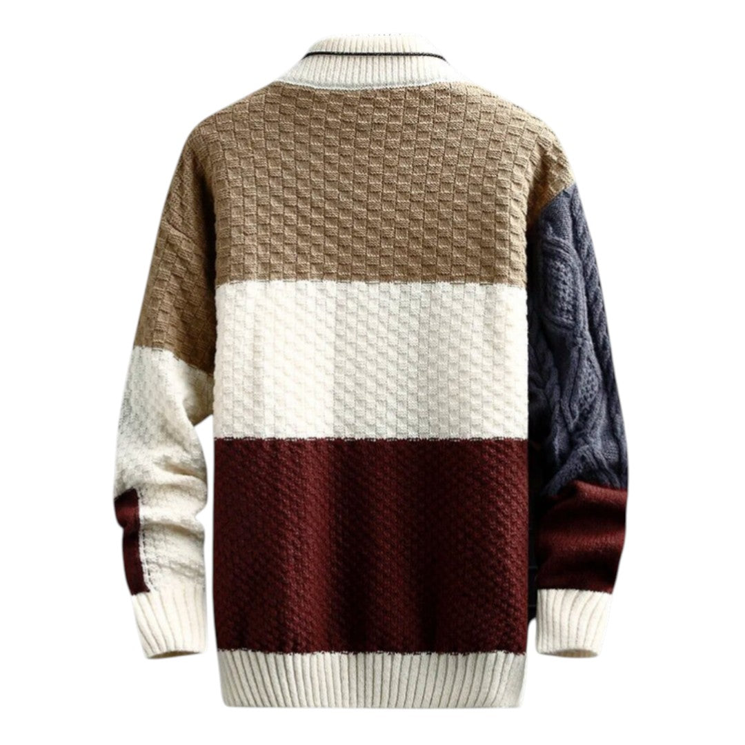Spencer | Pull-over en tricot patchwork avec col haut et détail artistique